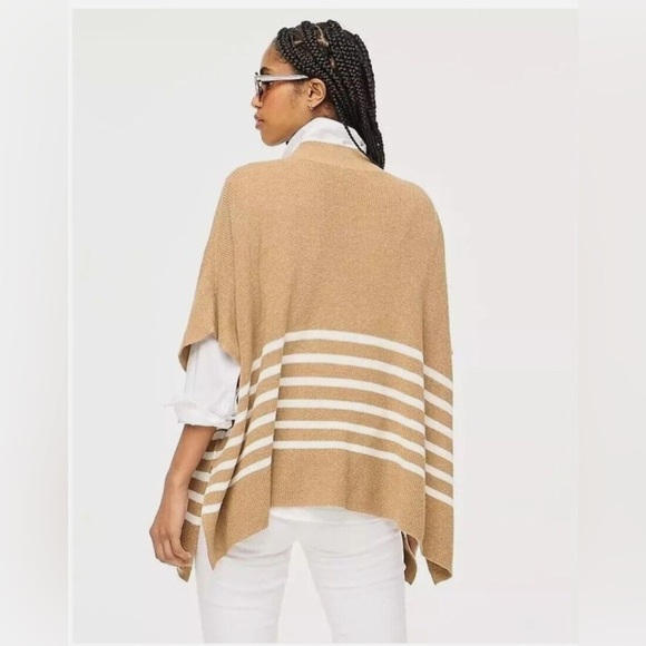 J. Crew Tan and White Poncho Sweater - Picture 2 of 11